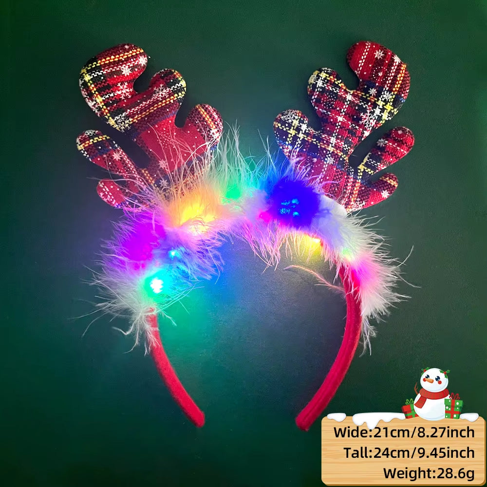 LED Christmas Antler Headband Reindeer Light up Headband Luminous Hair Hoop Children Party Costume Cute Xmas Decoration 2024