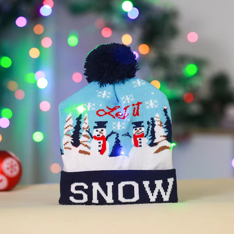 ON SALE! 2024 New Year LED Knitted Christmas Hat Beanie Light up Illuminate Warm Hat for Kids Adults New Year Christmas Decor