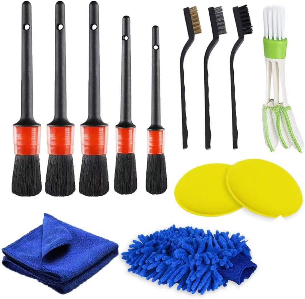 27-Piece Car Detailing Brush Set for Interior and Exterior Cleaning, Including Drill Brushes for Wheels, Dashboard, Leather, and Air Vents
