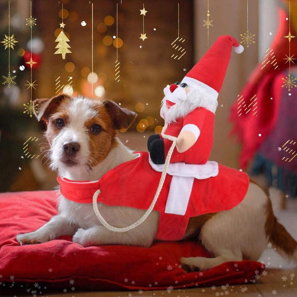 Christmas Santa Pet Costume Dog Cat Funny Riding Suits Holiday Outfit Wears Xmas
