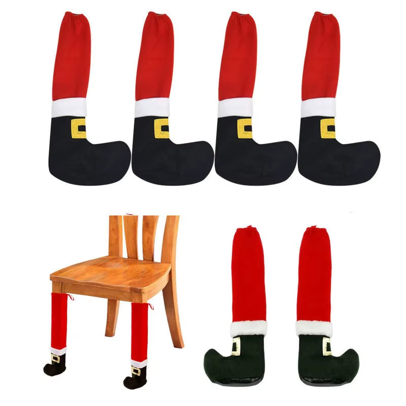 Set of 4 Plush Non-Woven Christmas Table Foot Covers - Decorative Supplies for Restaurants and Bars