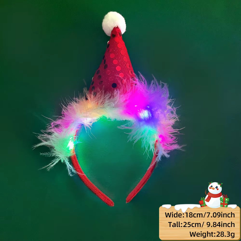 LED Christmas Antler Headband Reindeer Light up Headband Luminous Hair Hoop Children Party Costume Cute Xmas Decoration 2024