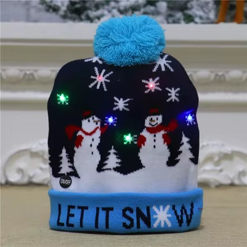 ON SALE! 2024 New Year LED Knitted Christmas Hat Beanie Light up Illuminate Warm Hat for Kids Adults New Year Christmas Decor