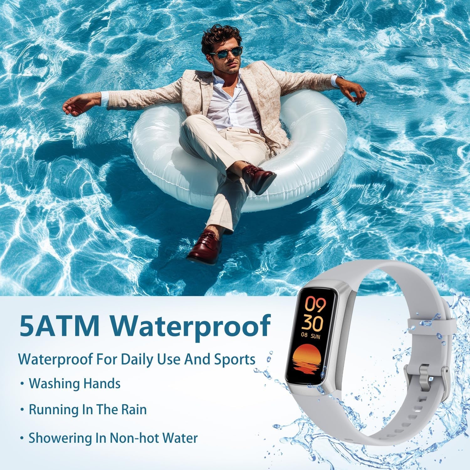 Advanced Fitness Tracker with Heart Rate Monitoring, 1.1" AMOLED Display, Activity Tracking, Pedometer, Sports Bracelet with Calorie Counting and Sleep Monitoring, 5ATM Waterproof Design for Men and Women (Gray)