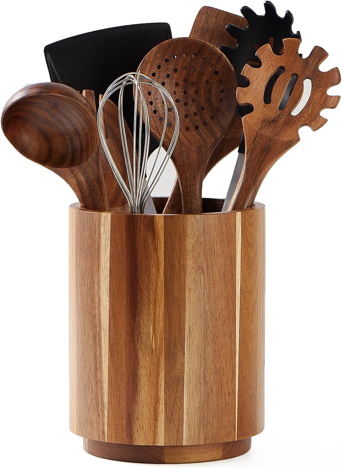 Acacia Wood 360-Degree Rotating Utensil Holder for Kitchen Countertop - 7.2 Inch Decorative Storage Solution
