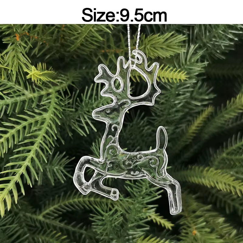 5Pcs Christmas Home Decorations Crystal Acrylic Ornaments Snowflake Elk Xmas Tree Hanging Pendants Navidad 2025 New Year Gift