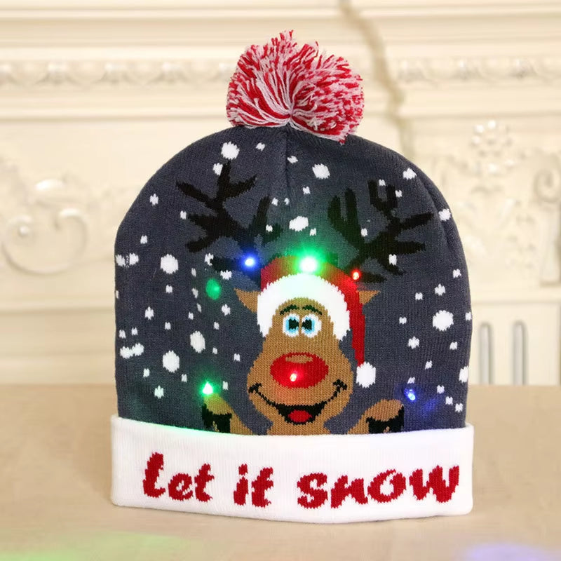 ON SALE! 2024 New Year LED Knitted Christmas Hat Beanie Light up Illuminate Warm Hat for Kids Adults New Year Christmas Decor