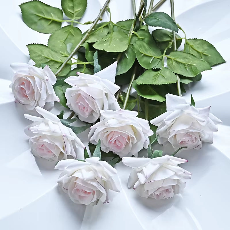 7 Pcs Real Touch Rose Branch Stem Latex Rose Hand Feel Felt Simulation Decorative Artificial Silicone Rose Flowers Home Wedding