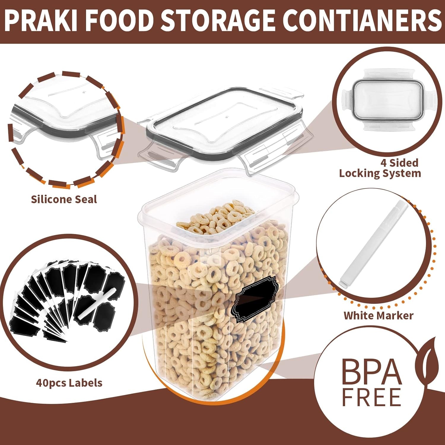 24-Piece Airtight Food Storage Container Set with Lids - BPA-Free Plastic Leak-Proof Canisters for Kitchen and Pantry Organization - Ideal for Cereal, Flour, and Sugar - Grey and White (Model: Pra220811Gy)