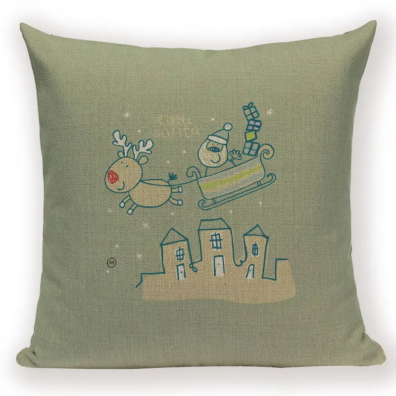 Merry Christmas Cartoon Santa Claus Deer Home Decor Pillows Covers Merry Christmas Gifts for the New Year Adornos De Navidad