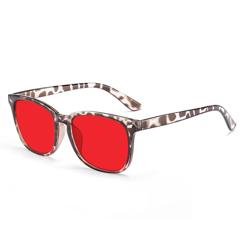 Oversized Red Lens Blue Light Blocking Sleep Glasses with UV Protection and Rice Nail Design