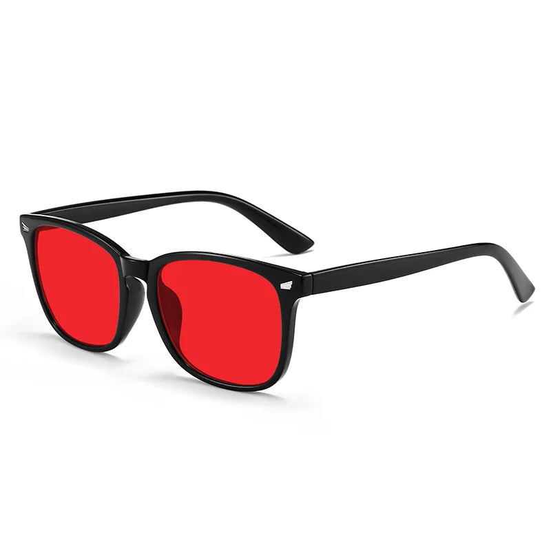 Oversized Red Lens Blue Light Blocking Sleep Glasses with UV Protection and Rice Nail Design