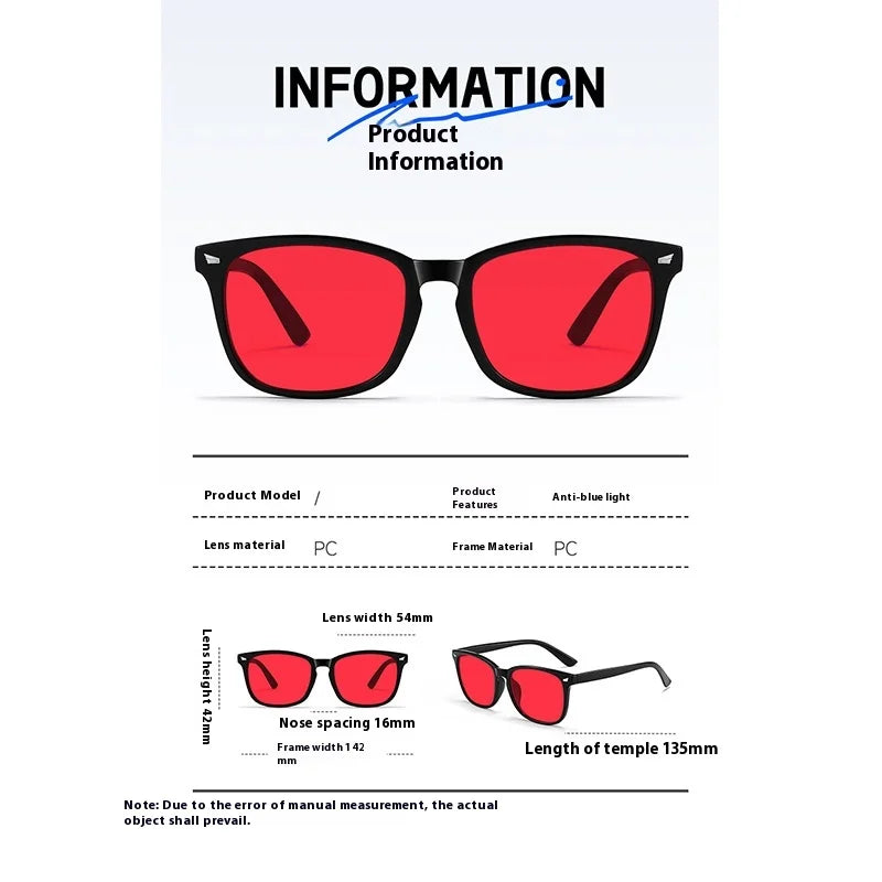 Oversized Red Lens Blue Light Blocking Sleep Glasses with UV Protection and Rice Nail Design