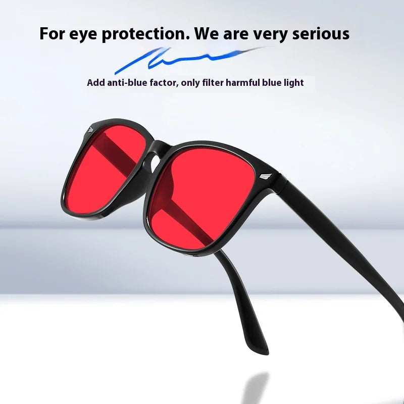 Oversized Red Lens Blue Light Blocking Sleep Glasses with UV Protection and Rice Nail Design