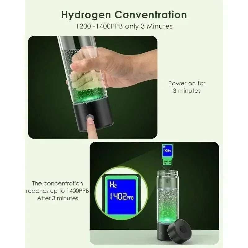 Hydrogen Water Bottle,3 Min Rapid Hydrogen Water Bottle Generator with SPE PEM Technology Portable Hydro Water Bottle
