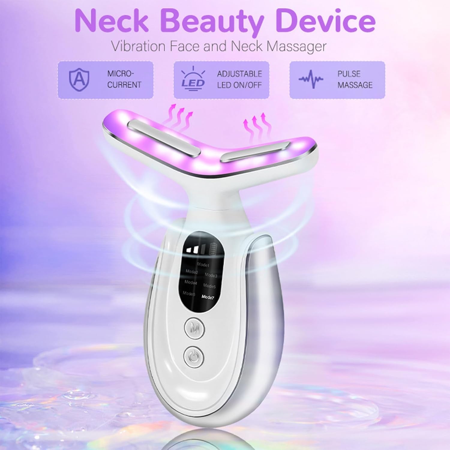 7-Color Facial and Neck Massager - Triple-Action Anti-Wrinkle and Skin Rejuvenation Device for Home Beauty Care