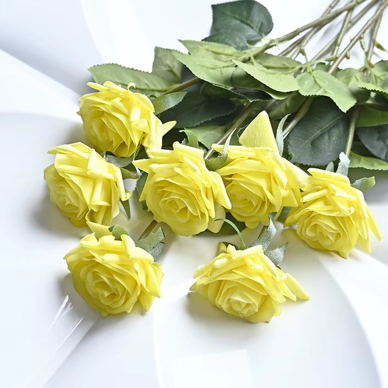 7 Pcs Real Touch Rose Branch Stem Latex Rose Hand Feel Felt Simulation Decorative Artificial Silicone Rose Flowers Home Wedding