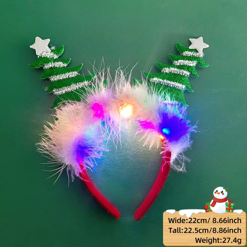 LED Christmas Antler Headband Reindeer Light up Headband Luminous Hair Hoop Children Party Costume Cute Xmas Decoration 2024