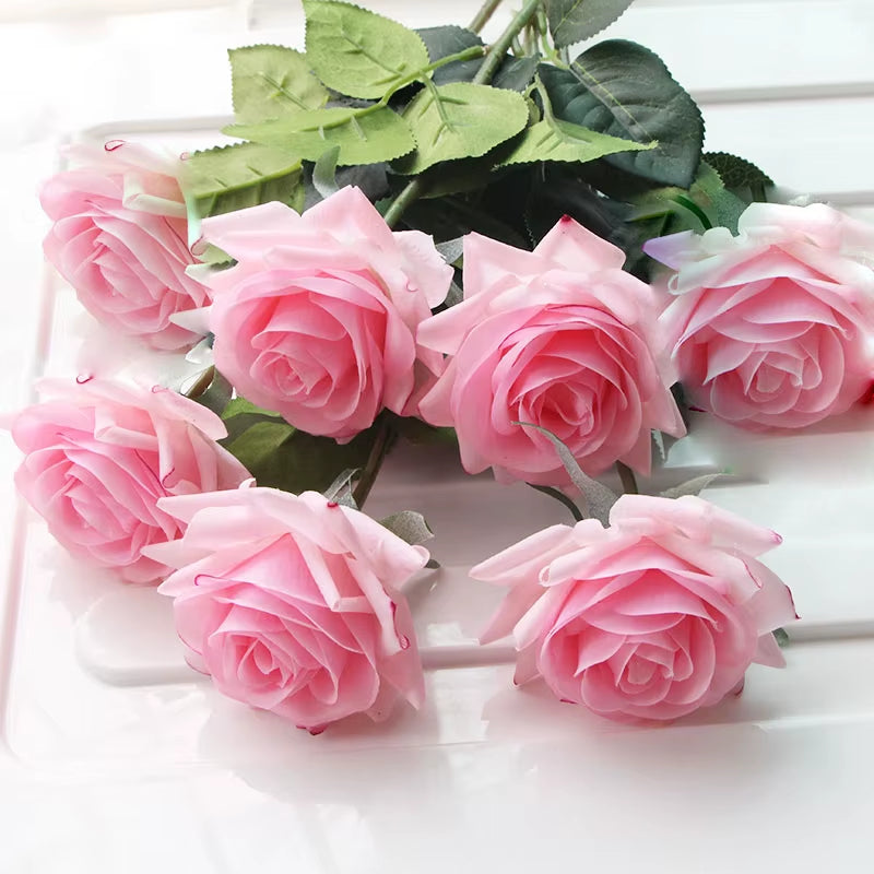 7 Pcs Real Touch Rose Branch Stem Latex Rose Hand Feel Felt Simulation Decorative Artificial Silicone Rose Flowers Home Wedding