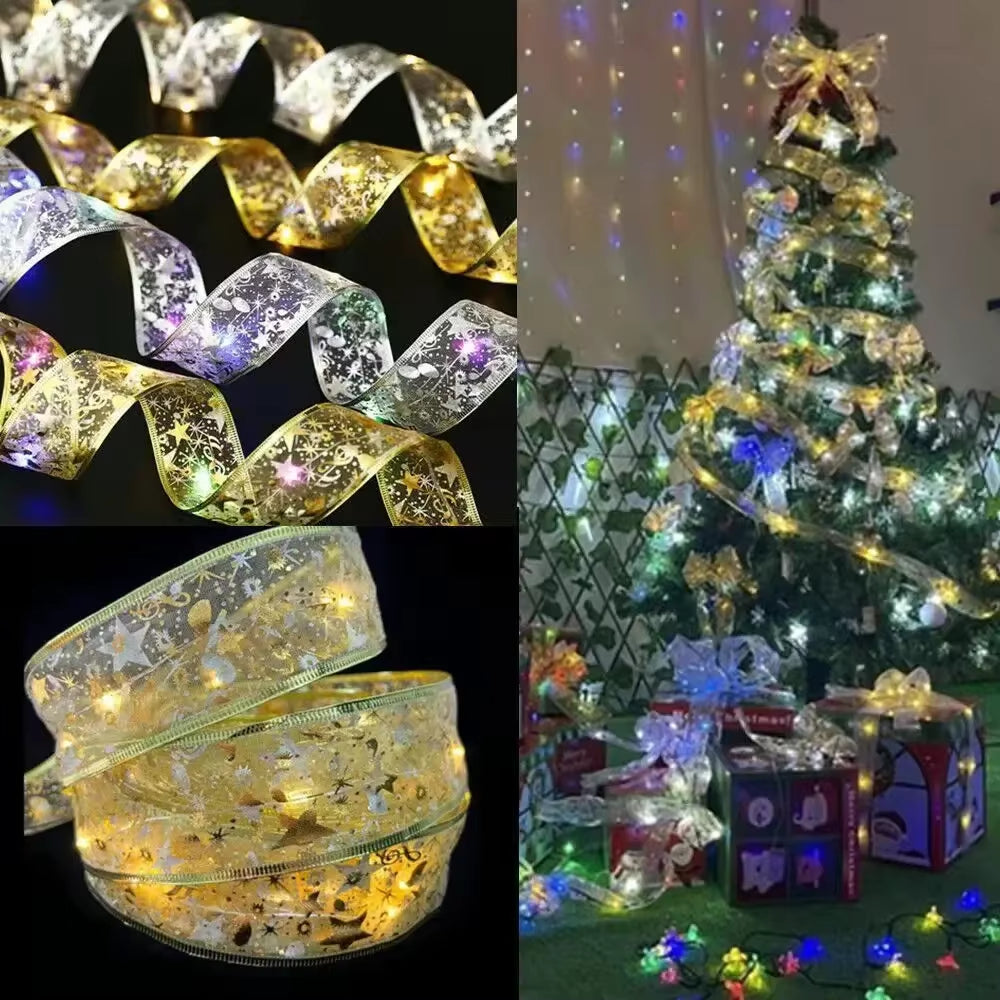 Elegant Ribbon Fairy Light Christmas Decorations - String Lights for Home and Tree Ornaments for the 2024 Holiday Season