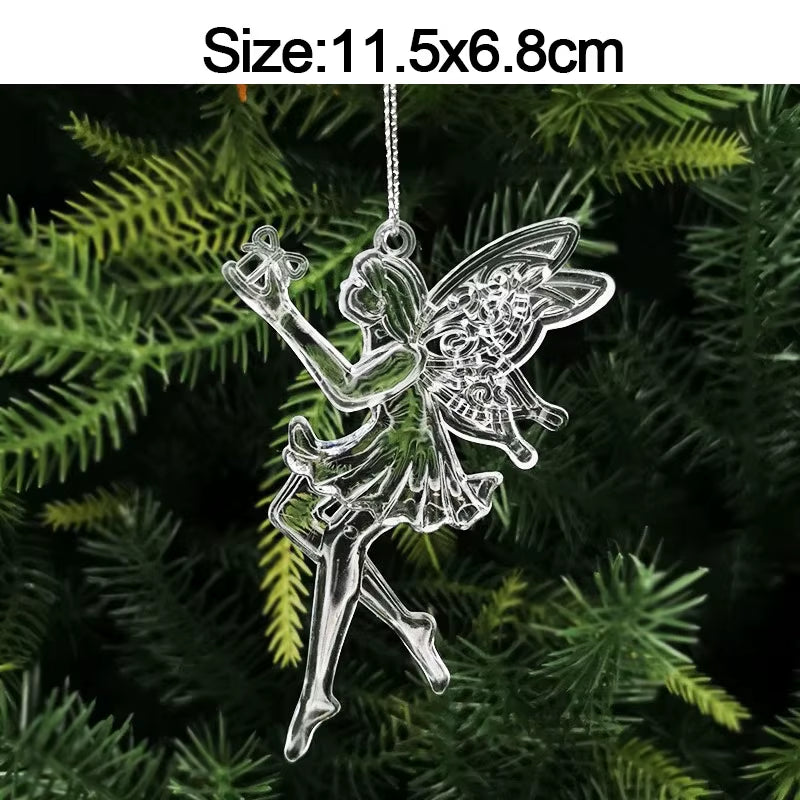 5Pcs Christmas Home Decorations Crystal Acrylic Ornaments Snowflake Elk Xmas Tree Hanging Pendants Navidad 2025 New Year Gift
