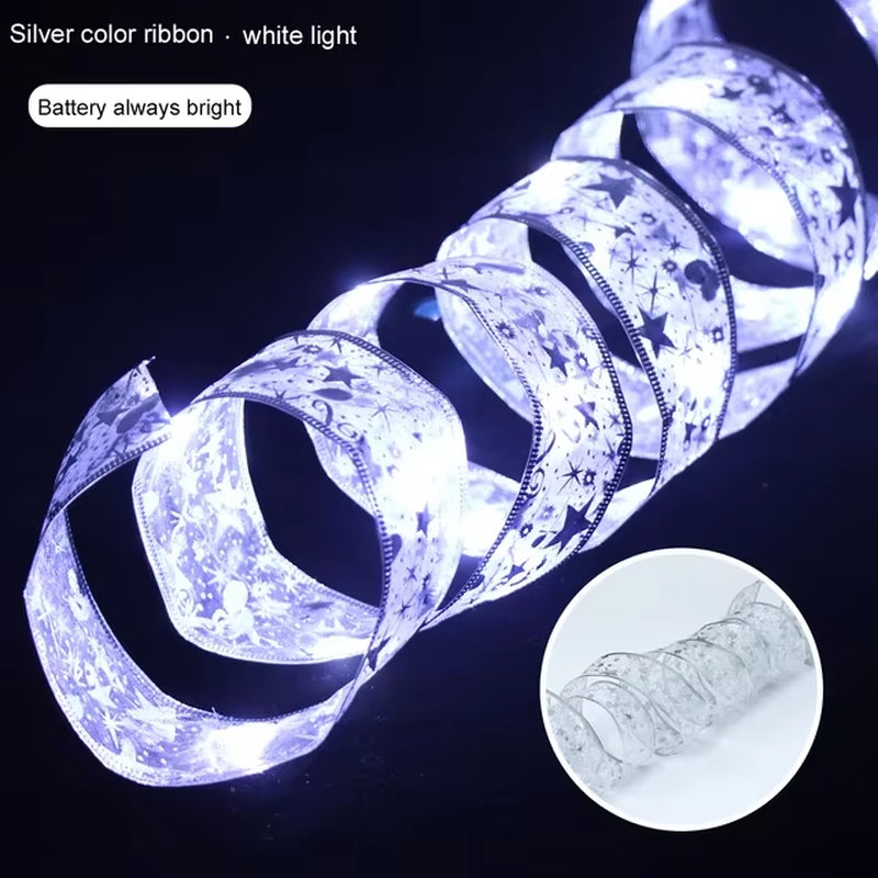 Elegant Ribbon Fairy Light Christmas Decorations - String Lights for Home and Tree Ornaments for the 2024 Holiday Season