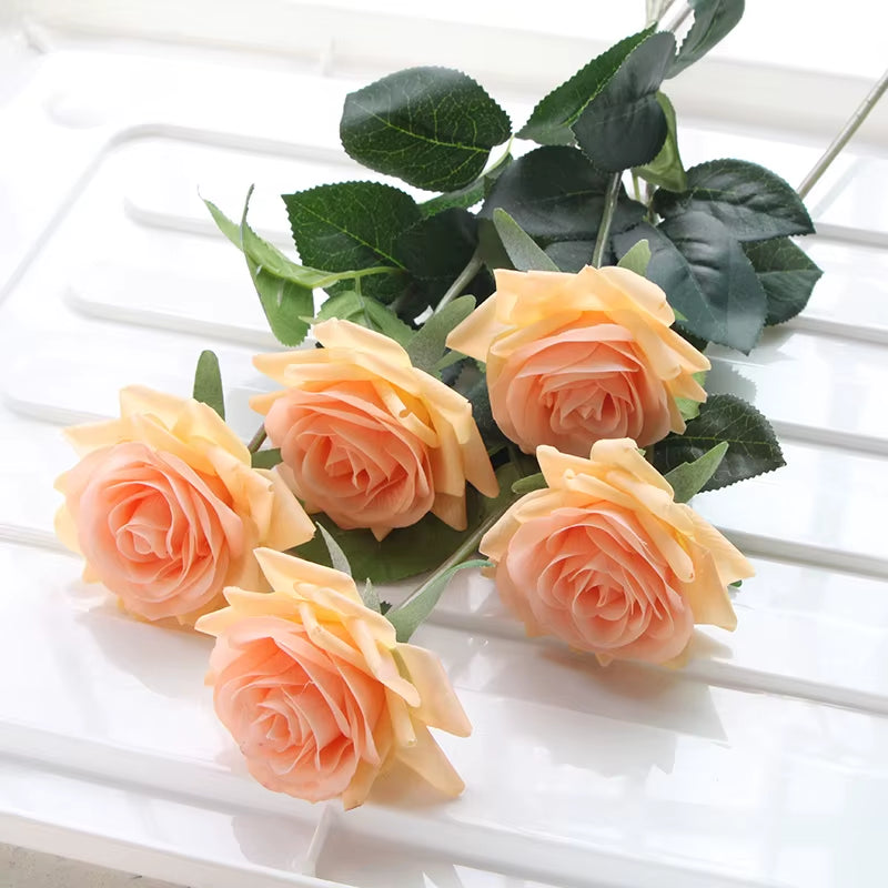 7 Pcs Real Touch Rose Branch Stem Latex Rose Hand Feel Felt Simulation Decorative Artificial Silicone Rose Flowers Home Wedding