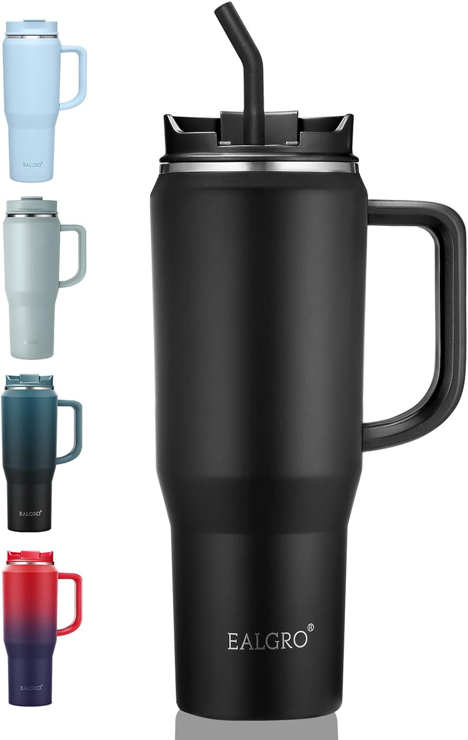 40 oz Insulated Tumbler with Handle, Lid, and Straw - Large Stainless Steel Sports Water Bottle and Travel Coffee Mug in Black