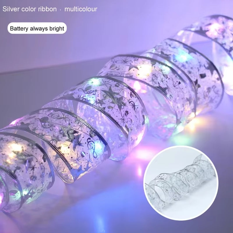 Elegant Ribbon Fairy Light Christmas Decorations - String Lights for Home and Tree Ornaments for the 2024 Holiday Season
