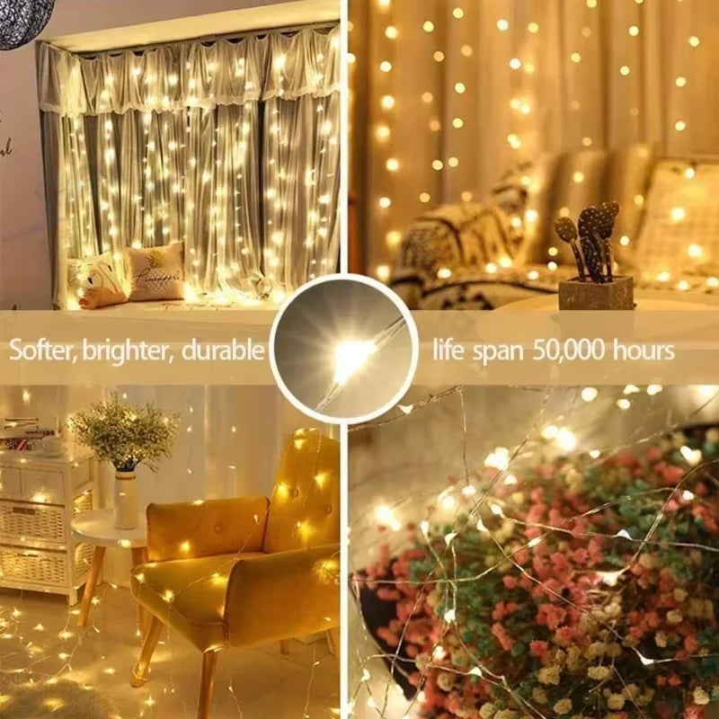 6X3M/3X3M Curtain Garland on the Window USB Power Fairy Lights Festoon with Remote New Year Garland Led Lights Christmas Decor