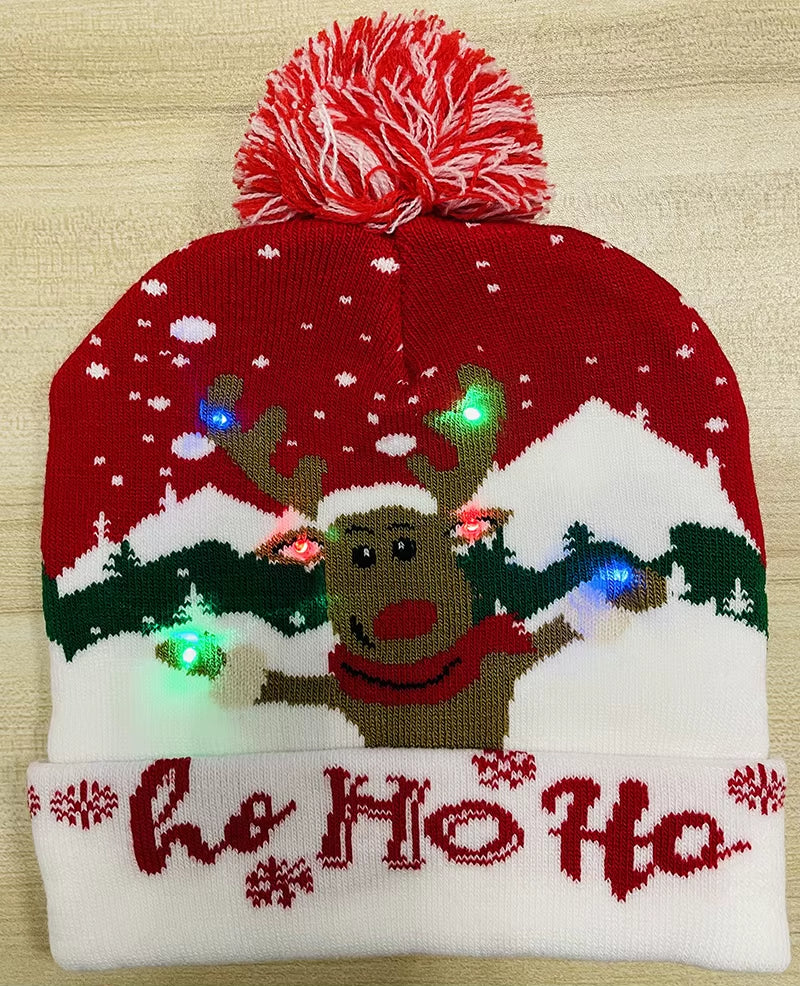 ON SALE! 2024 New Year LED Knitted Christmas Hat Beanie Light up Illuminate Warm Hat for Kids Adults New Year Christmas Decor