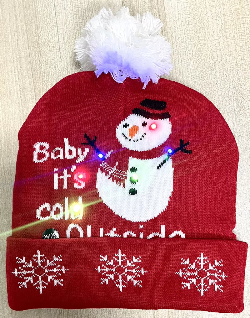ON SALE! 2024 New Year LED Knitted Christmas Hat Beanie Light up Illuminate Warm Hat for Kids Adults New Year Christmas Decor