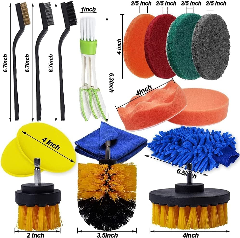27-Piece Car Detailing Brush Set for Interior and Exterior Cleaning, Including Drill Brushes for Wheels, Dashboard, Leather, and Air Vents