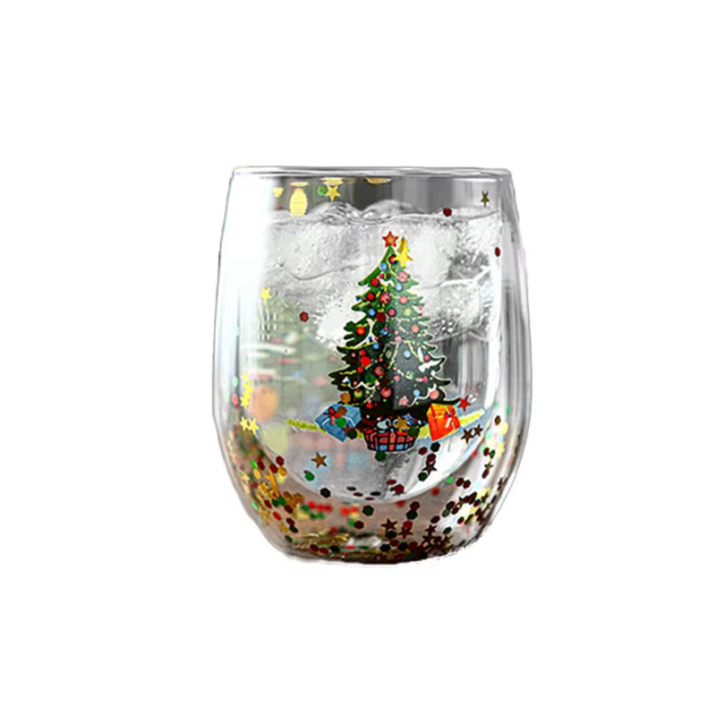 1PCS Double-Wall Christmas Glass Mug Heat-Resistant Beautiful Cup for Coffee Water Bar Drinkware Christmas Gift