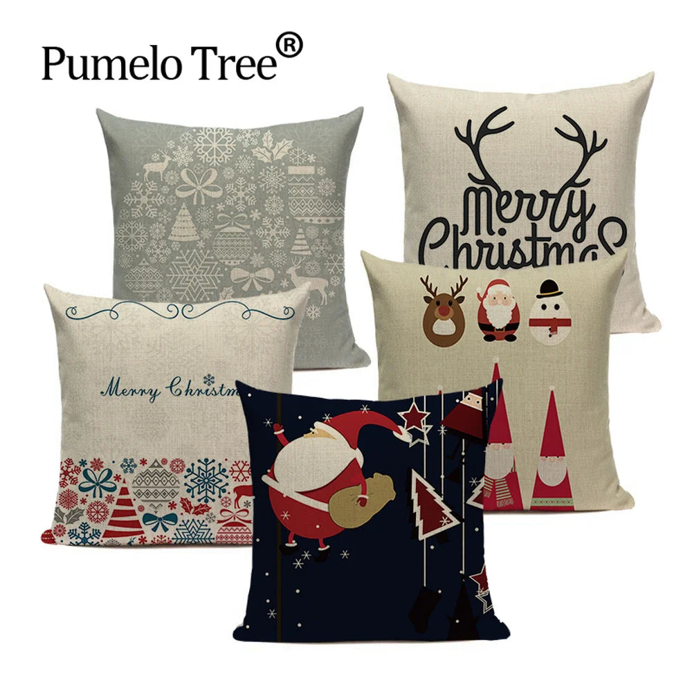 Merry Christmas Cartoon Santa Claus Deer Home Decor Pillows Covers Merry Christmas Gifts for the New Year Adornos De Navidad