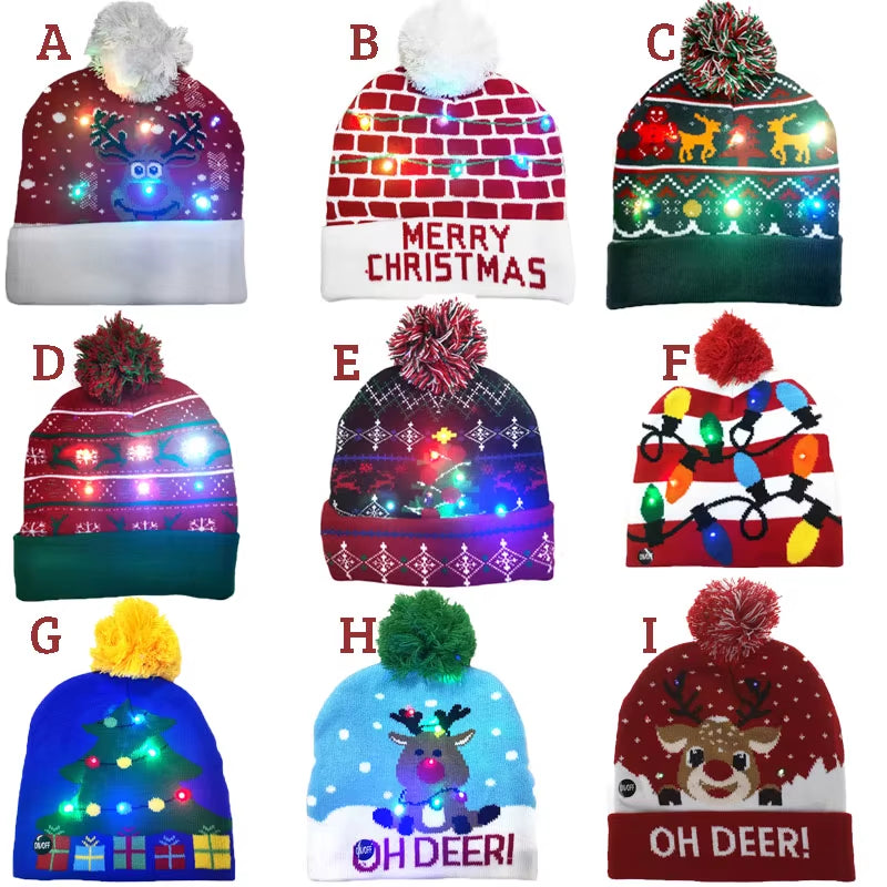 ON SALE! 2024 New Year LED Knitted Christmas Hat Beanie Light up Illuminate Warm Hat for Kids Adults New Year Christmas Decor