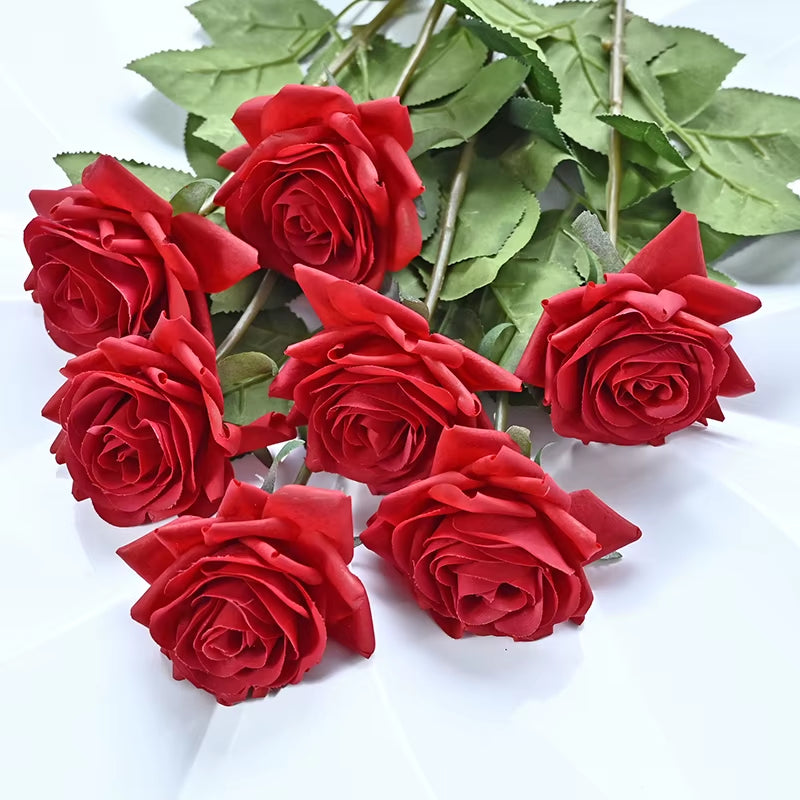 7 Pcs Real Touch Rose Branch Stem Latex Rose Hand Feel Felt Simulation Decorative Artificial Silicone Rose Flowers Home Wedding