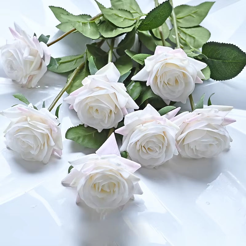 7 Pcs Real Touch Rose Branch Stem Latex Rose Hand Feel Felt Simulation Decorative Artificial Silicone Rose Flowers Home Wedding