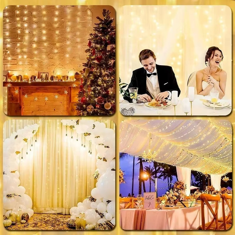 6M Christmas Decoration Remote Control Holiday Wedding Fairy Tale Flower Ring Light Bedroom Curtain Battery Box String Light