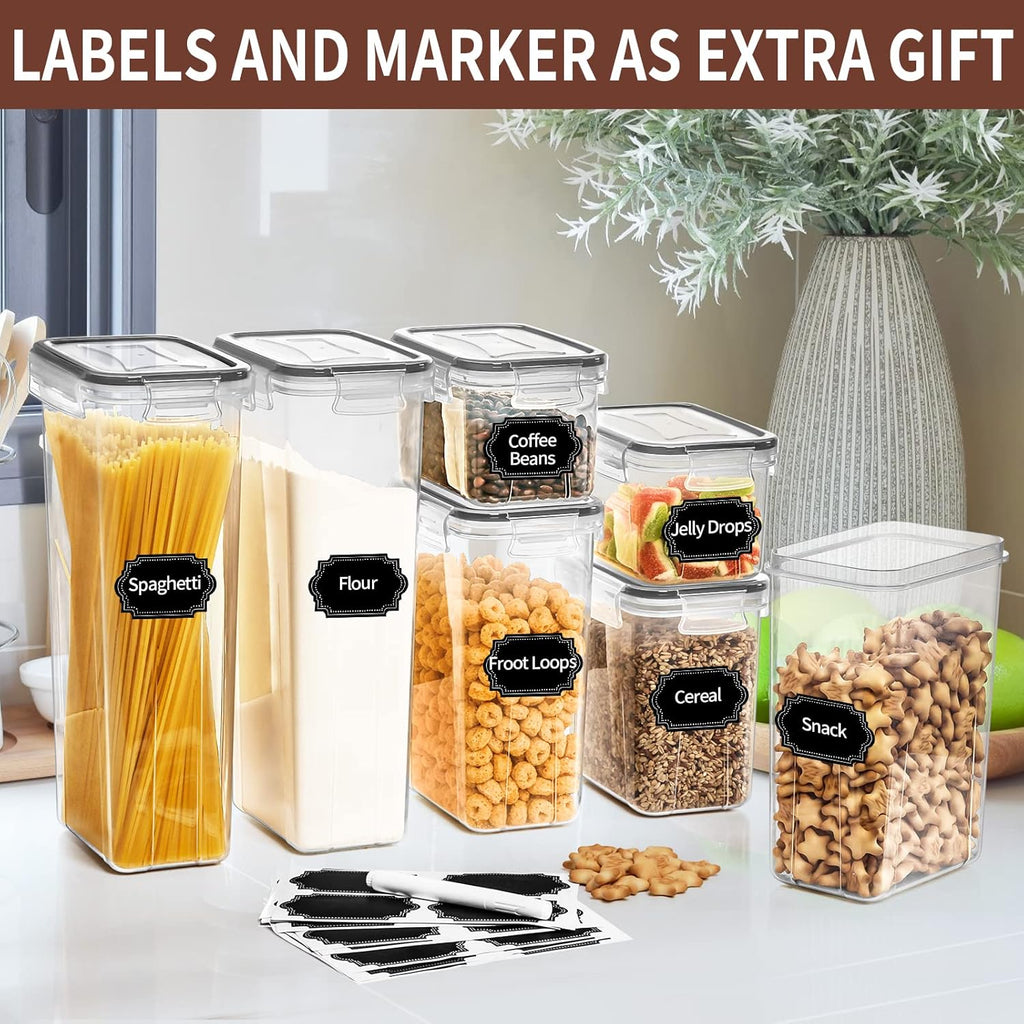 24-Piece Airtight Food Storage Container Set with Lids - BPA-Free Plastic Leak-Proof Canisters for Kitchen and Pantry Organization - Ideal for Cereal, Flour, and Sugar - Grey and White (Model: Pra220811Gy)