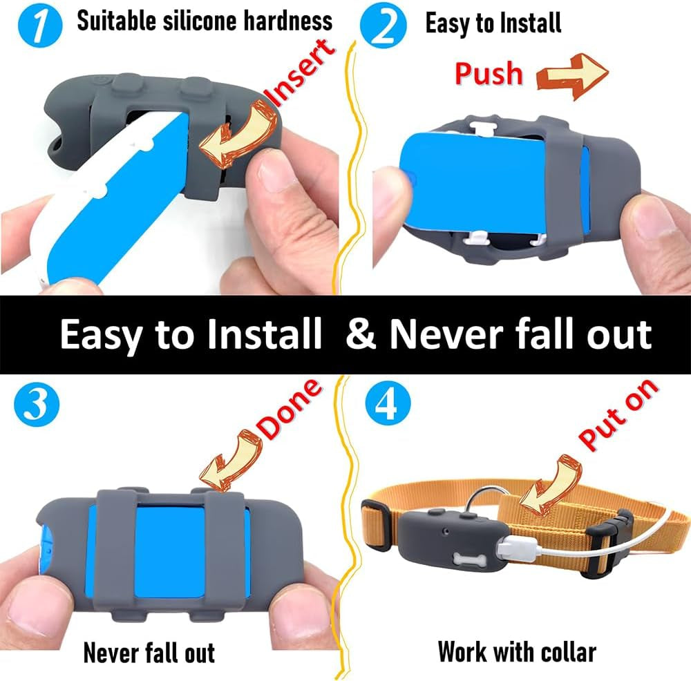 Silicone Holder for Tractive GPS Pet Tracker - 2 Pack Waterproof Rubber Accessories Cover, Anti-Scratch Lightweight Case with Strap for Dog and Cat Collars (Black, Grey)