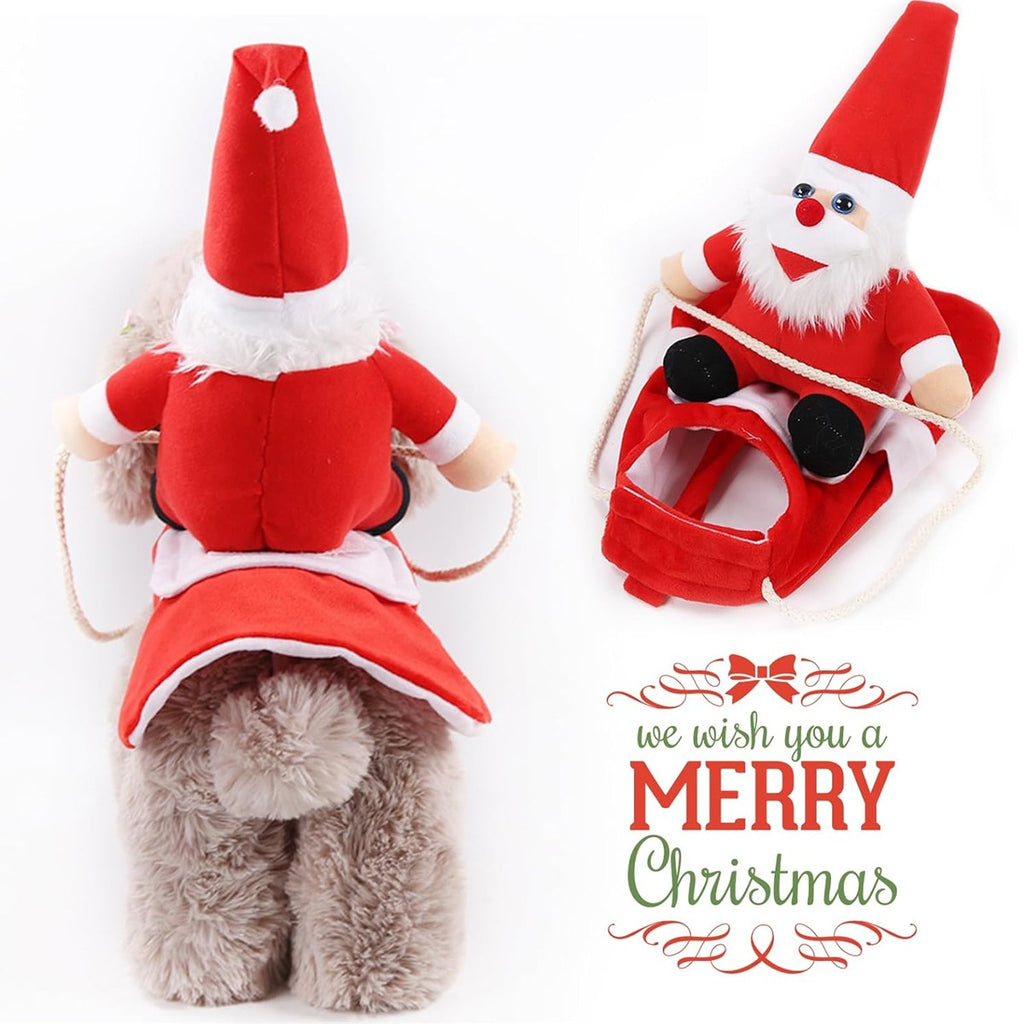 Christmas Santa Pet Costume Dog Cat Funny Riding Suits Holiday Outfit Wears Xmas