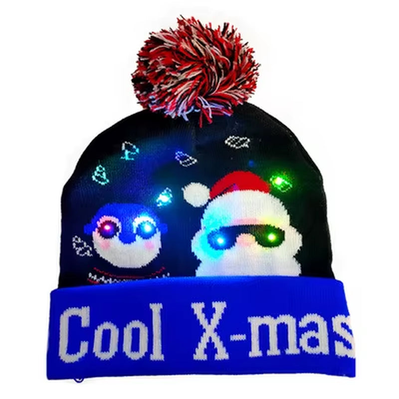 ON SALE! 2024 New Year LED Knitted Christmas Hat Beanie Light up Illuminate Warm Hat for Kids Adults New Year Christmas Decor