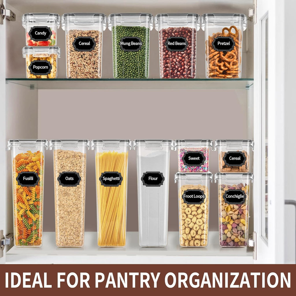 24-Piece Airtight Food Storage Container Set with Lids - BPA-Free Plastic Leak-Proof Canisters for Kitchen and Pantry Organization - Ideal for Cereal, Flour, and Sugar - Grey and White (Model: Pra220811Gy)