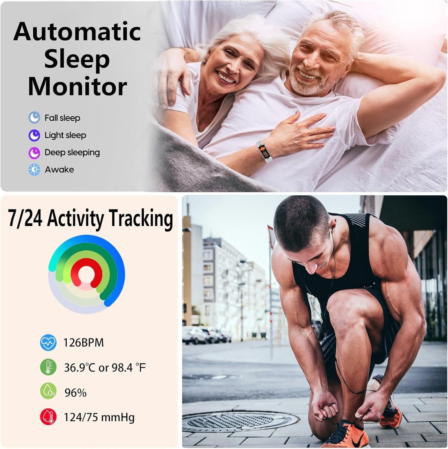 Advanced Fitness Tracker with Heart Rate Monitoring, 1.1" AMOLED Display, Activity Tracking, Pedometer, Sports Bracelet with Calorie Counting and Sleep Monitoring, 5ATM Waterproof Design for Men and Women (Gray)