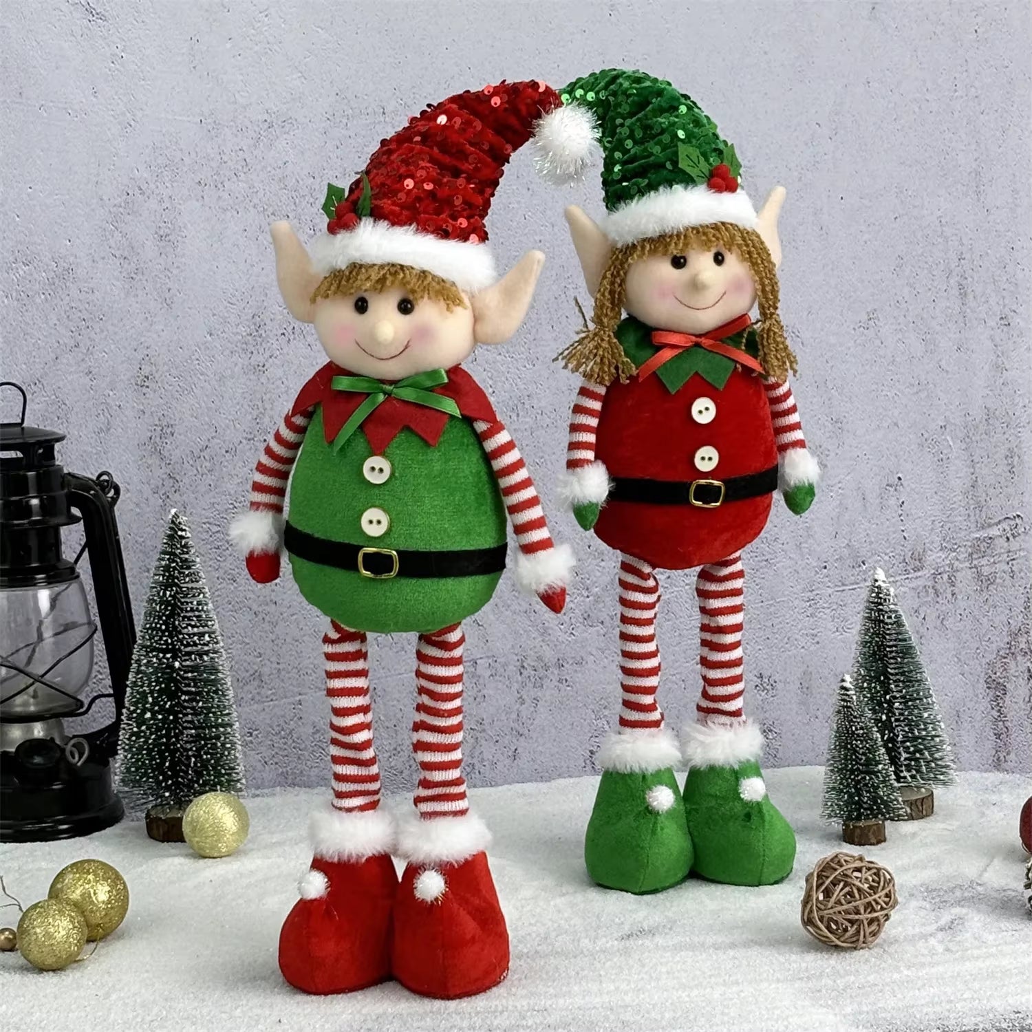 Set of 2 Christmas Hanging Elf Telescopic Doll Ornaments - Ideal Gifts for Children