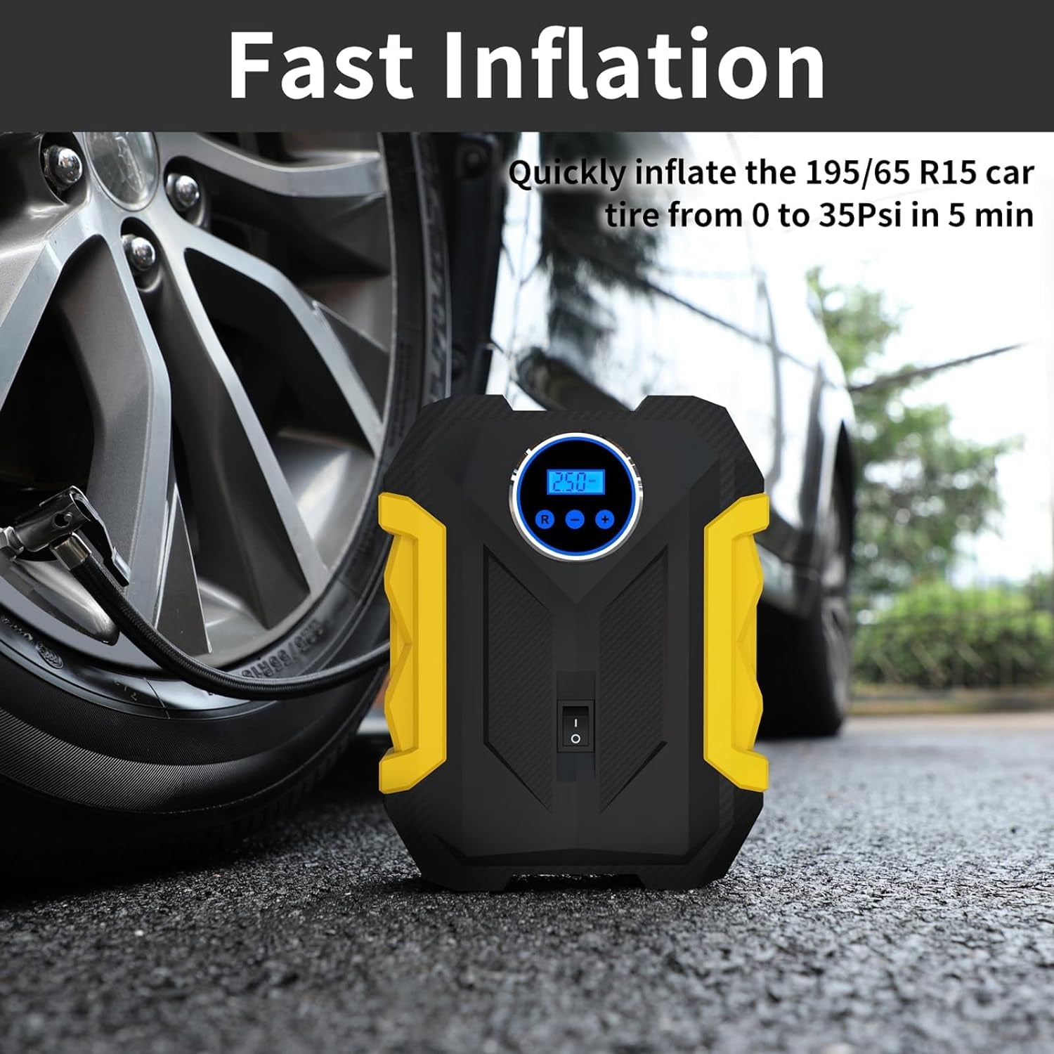 Digital Portable Air Compressor Tire Inflator with LED Light, 12V DC, 150 PSI for Cars, Bicycles, Motorcycles, and Sports Equipment