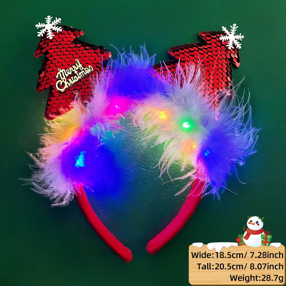 LED Christmas Antler Headband Reindeer Light up Headband Luminous Hair Hoop Children Party Costume Cute Xmas Decoration 2024