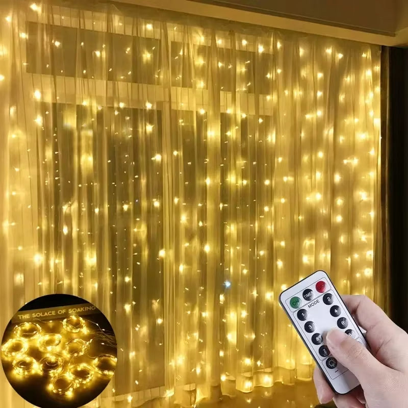 6X3M/3X3M Curtain Garland on the Window USB Power Fairy Lights Festoon with Remote New Year Garland Led Lights Christmas Decor