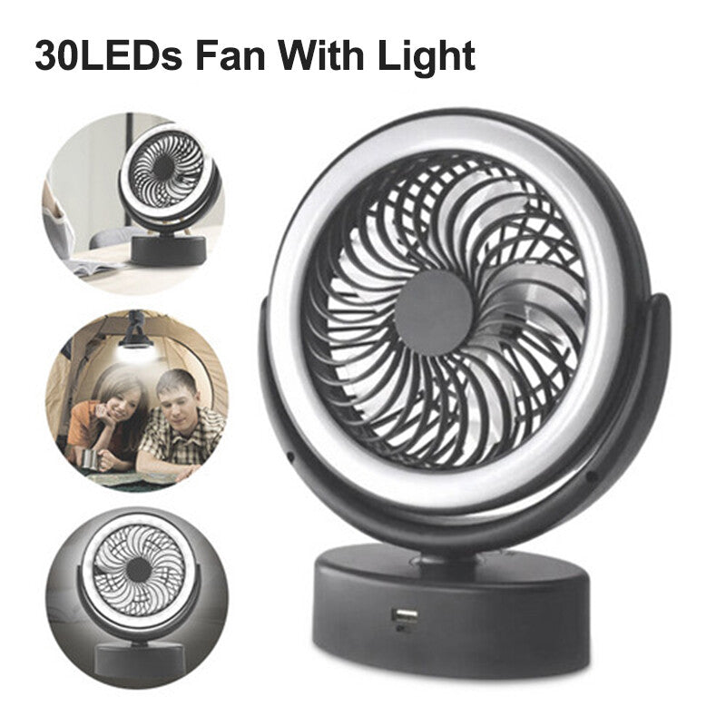 Portable 360° 30Leds Fan Travel Rechargeable USB Clip on Desk Fan with Light Au